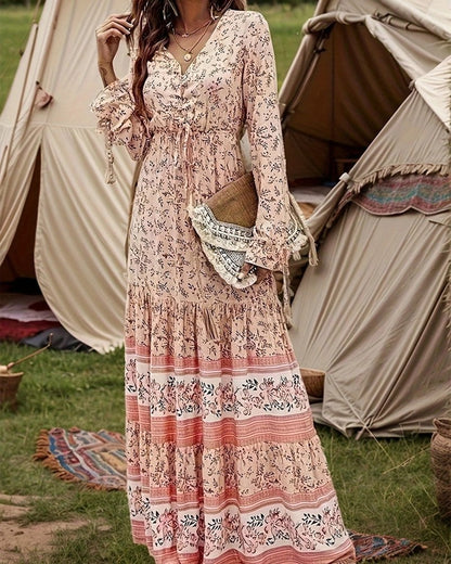 Petra Women's Boho Floral Tiered Maxi Dress