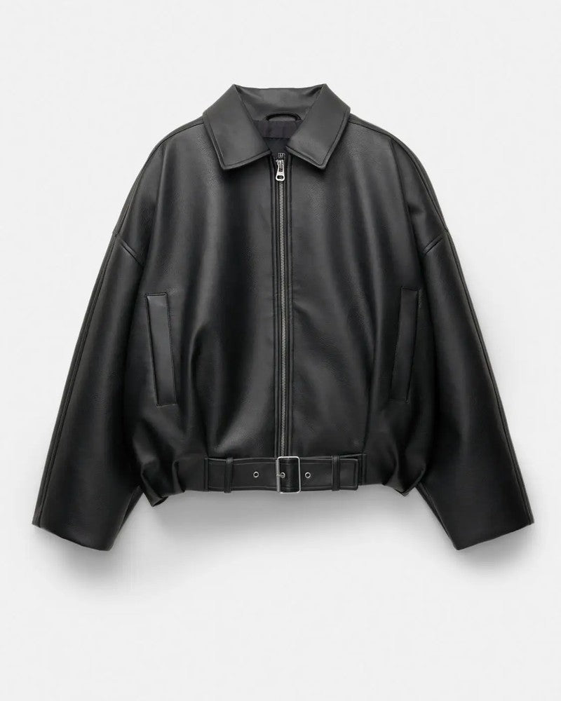 Rosa Relaxed Faux Leather Zip Jacket
