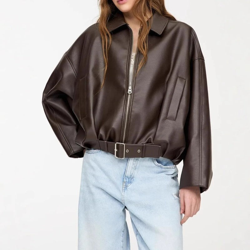Rosa Relaxed Faux Leather Zip Jacket