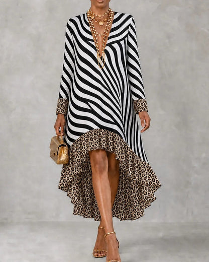 Sara Mixed Print Ruffle High-Low Dress