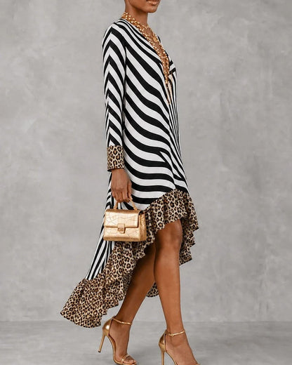 Sara Mixed Print Ruffle High-Low Dress