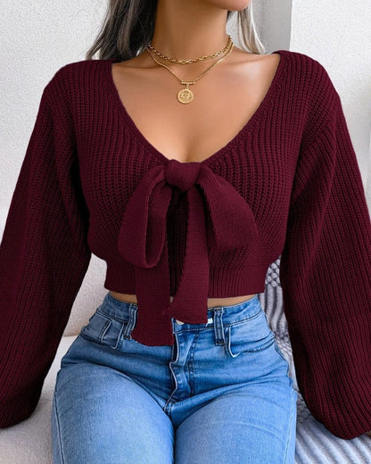 Saviour Tie Front Cropped Knit Sweater