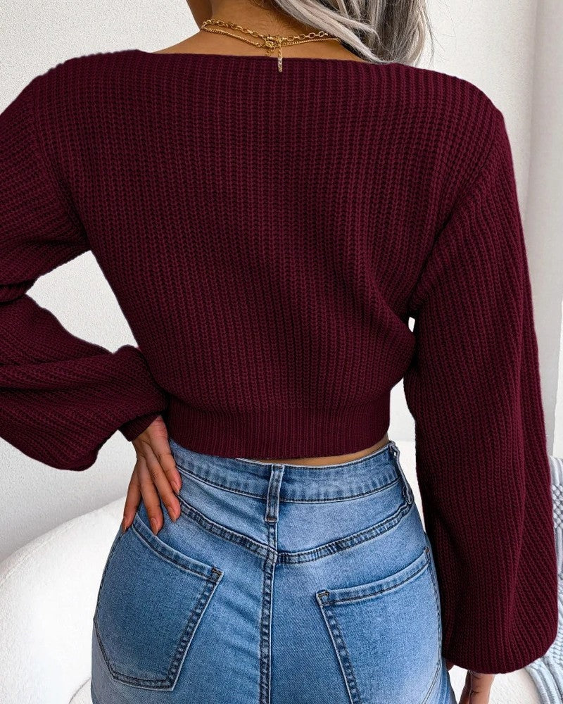 Saviour Tie Front Cropped Knit Sweater