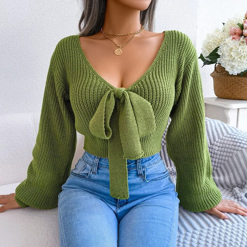Saviour Tie Front Cropped Knit Sweater