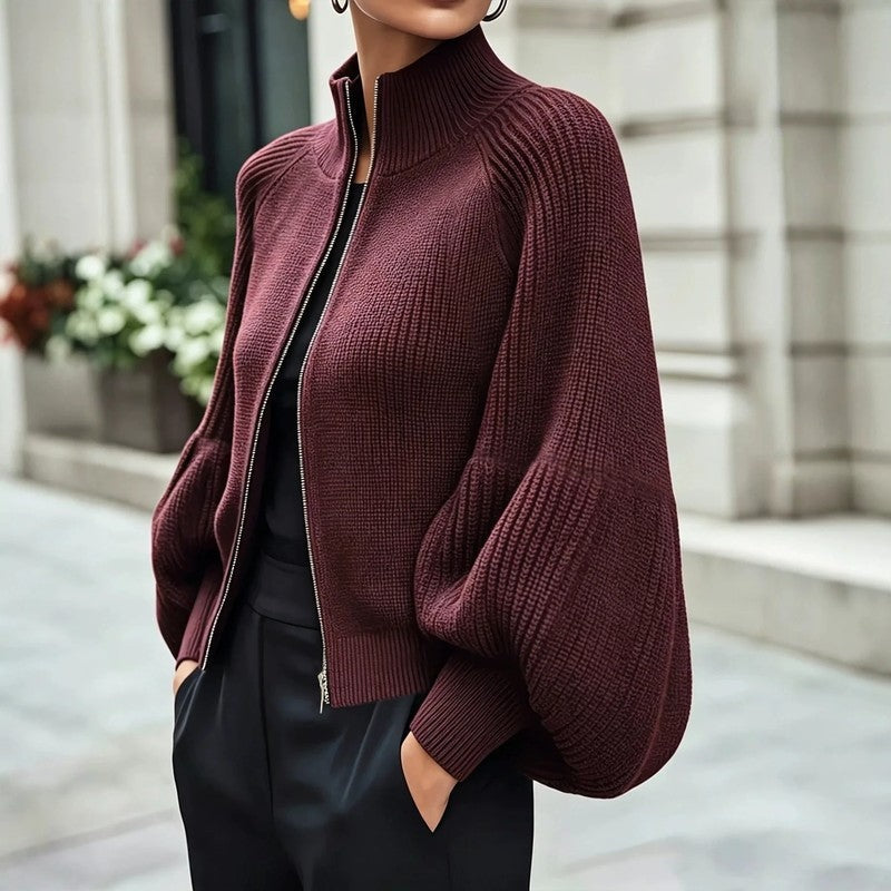 Sharon Women's Balloon Sleeve Ribbed Knit Jacket