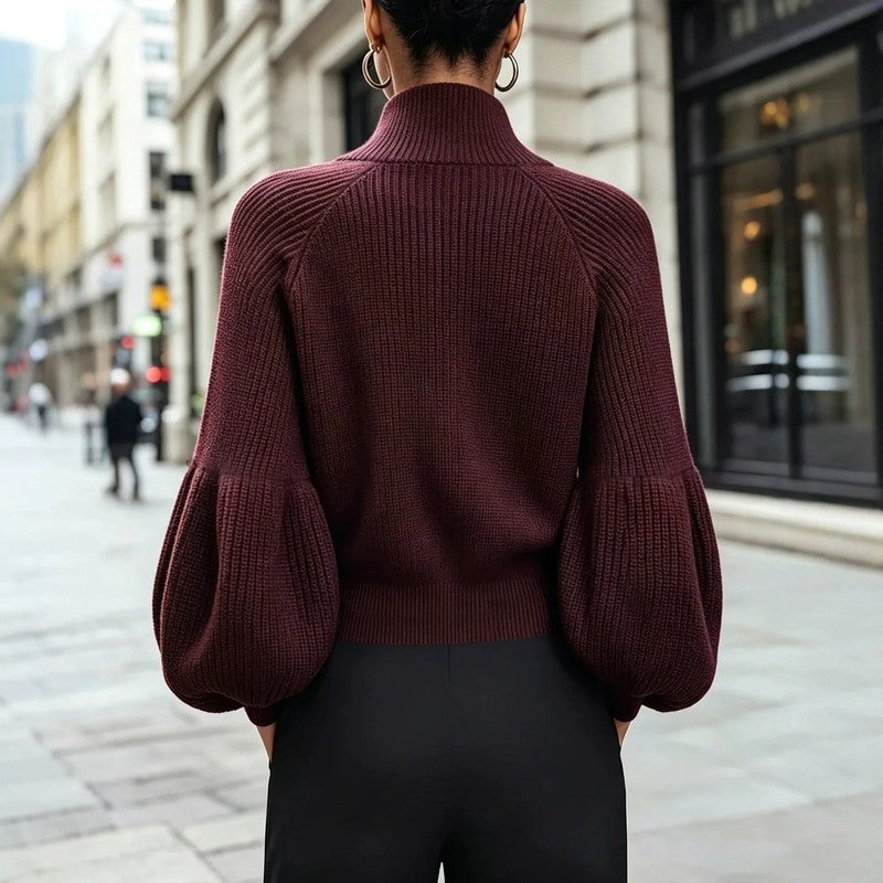 Sharon Women's Balloon Sleeve Ribbed Knit Jacket