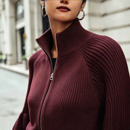 Sharon Women's Balloon Sleeve Ribbed Knit Jacket