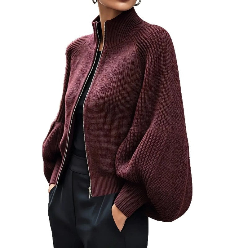 Sharon Women's Balloon Sleeve Ribbed Knit Jacket