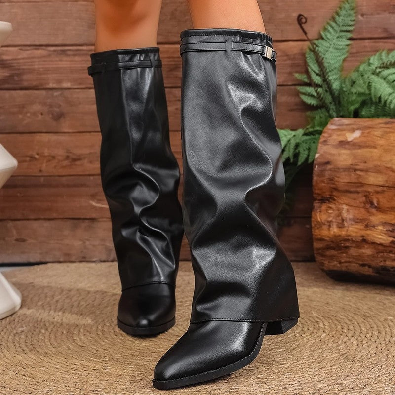 Sienna Slouchy Knee-High Block Heel Boots