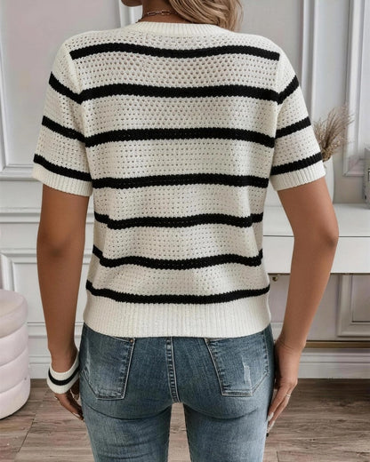 Theresa Women's Open-Knit Stripe Short Sleeve Sweater
