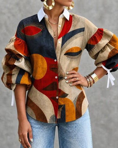 Veronica Women's Abstract Face Print Button-Up Shirt