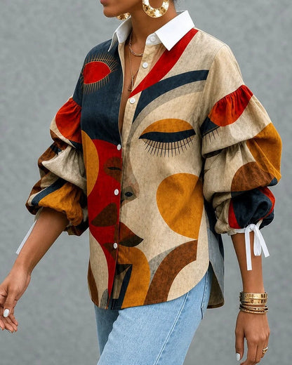 Veronica Women's Abstract Face Print Button-Up Shirt