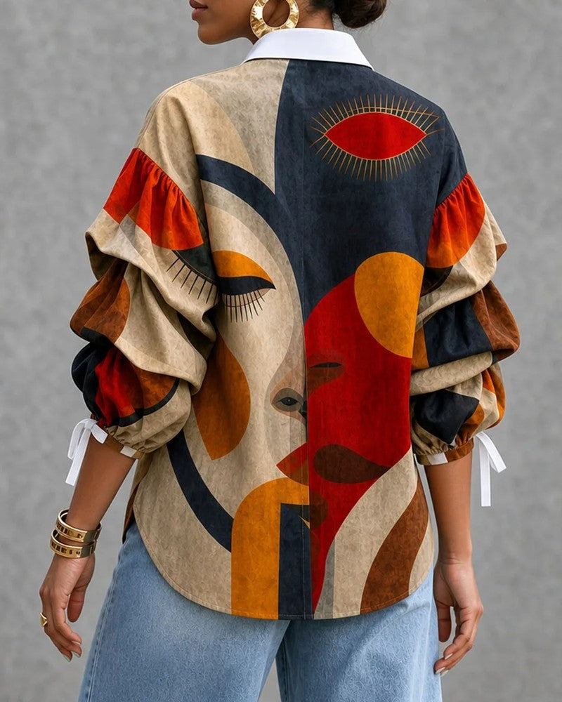Veronica Women's Abstract Face Print Button-Up Shirt