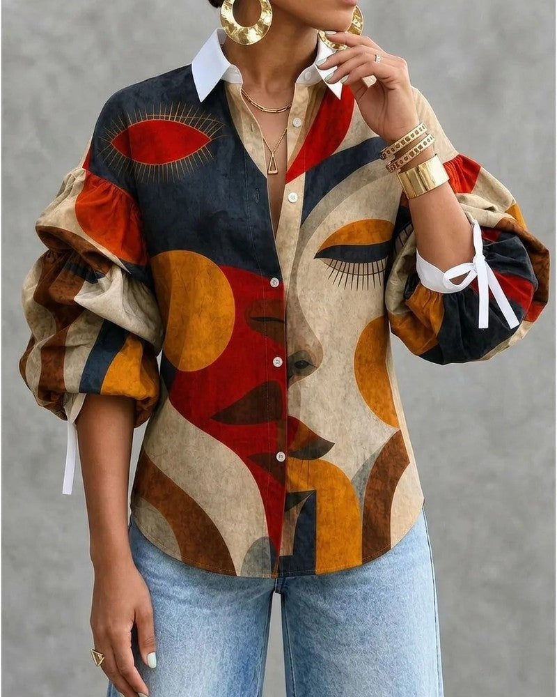 Veronica Women's Abstract Face Print Button-Up Shirt