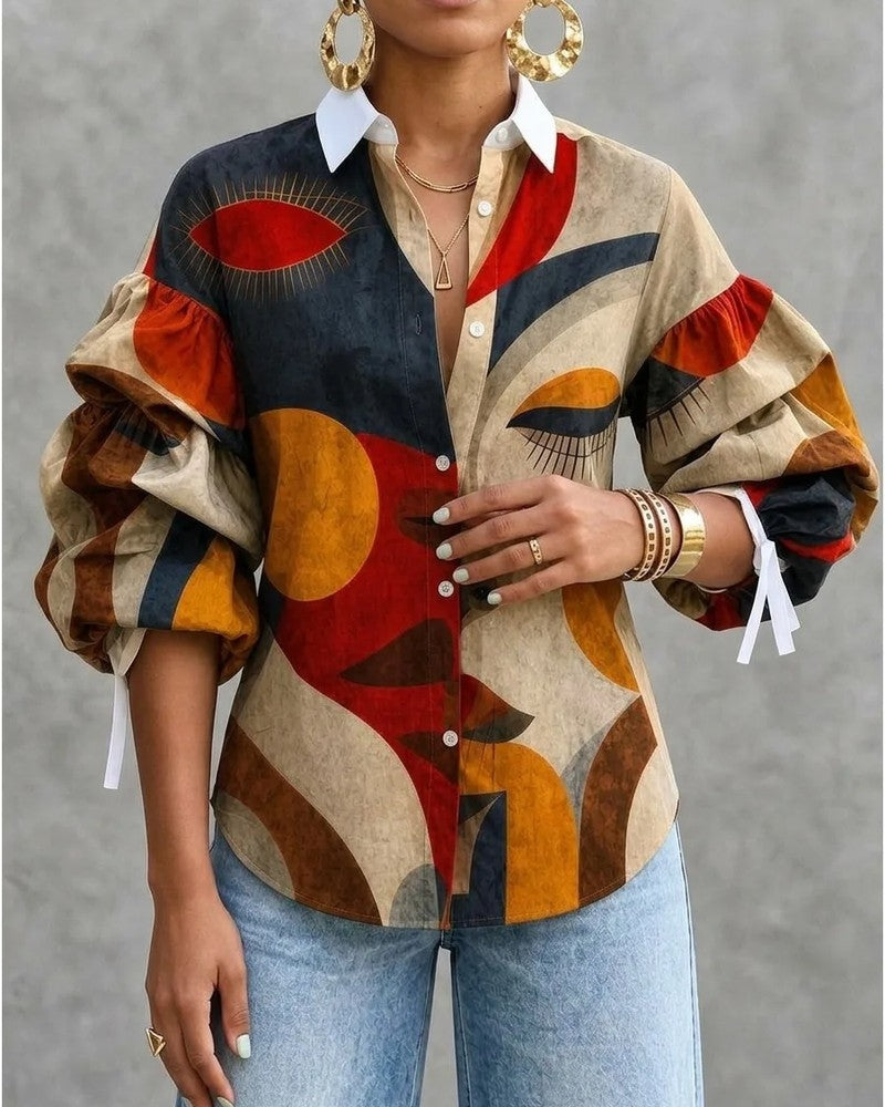 Veronica Women's Abstract Face Print Button-Up Shirt