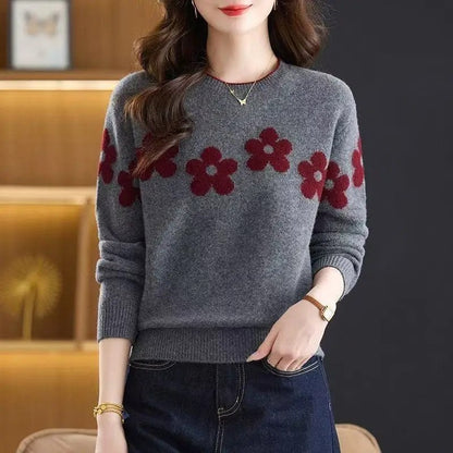 Vesari Floral Knit Crewneck Sweater