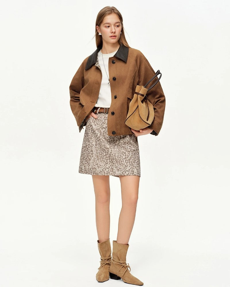 Vesnia Suede Panel Contrast Collar Jacket