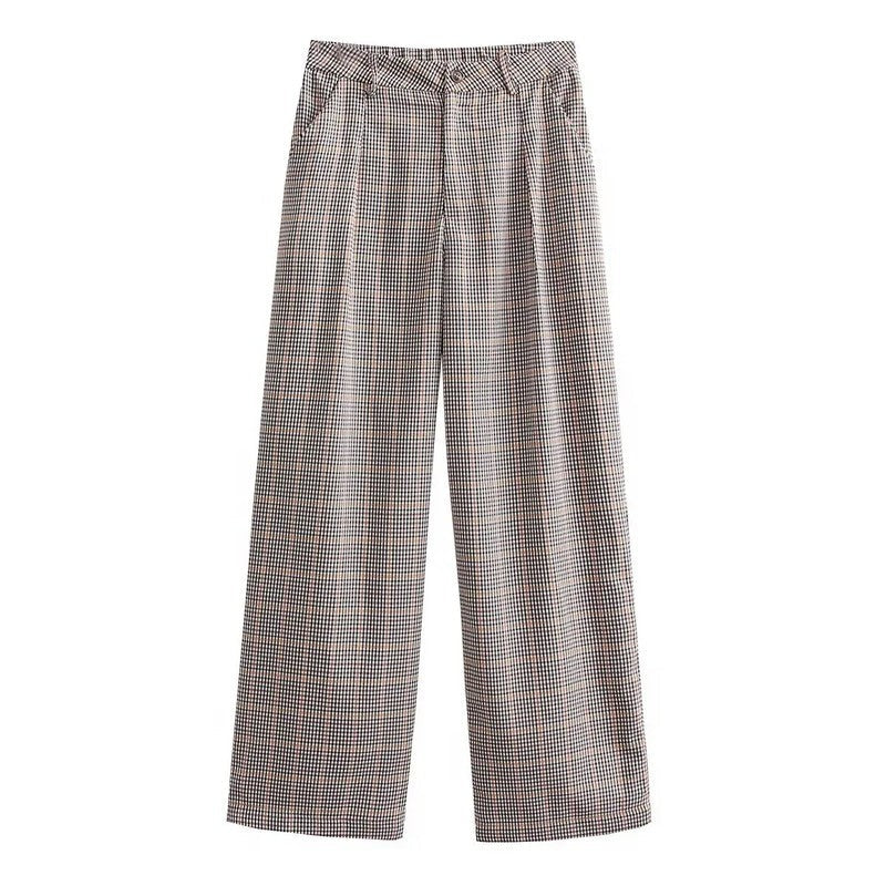 Vionne Checked Pleated Wide-Leg Trousers