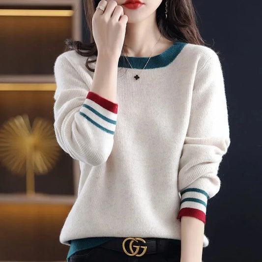 Vivian Women's Relaxed Contrast Trim Knit Sweater
