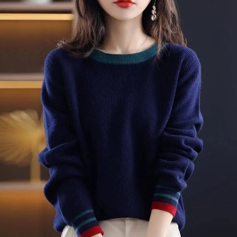 Vivian Women's Relaxed Contrast Trim Knit Sweater