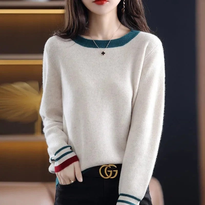 Vivian Women's Relaxed Contrast Trim Knit Sweater
