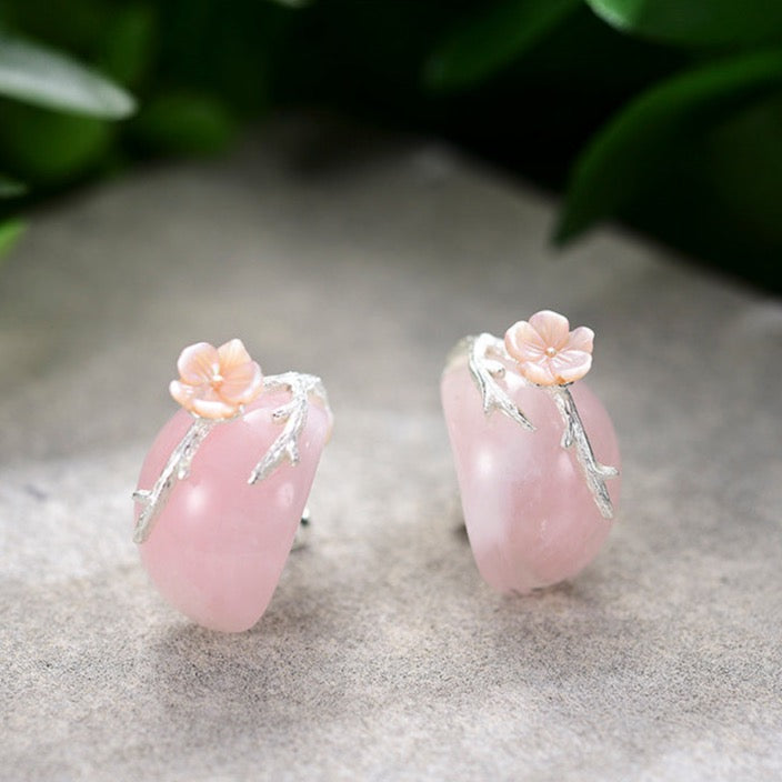 Handmade Rosy Crystal Flower Stud Earrings