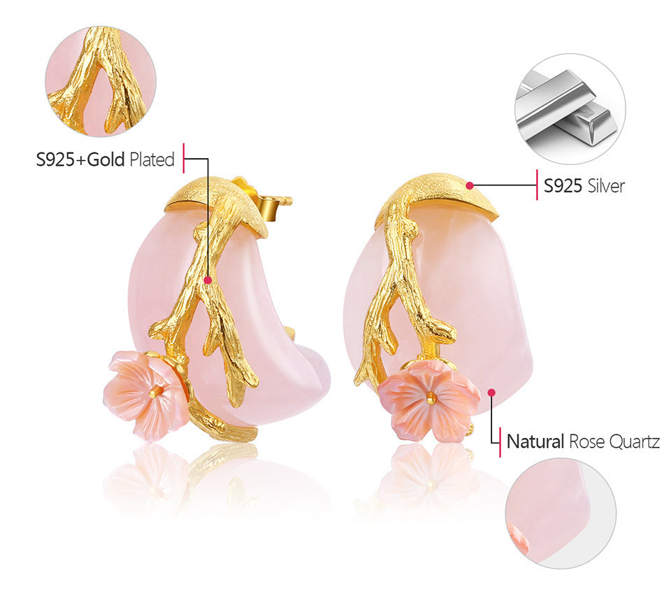 Handmade Rosy Crystal Flower Stud Earrings