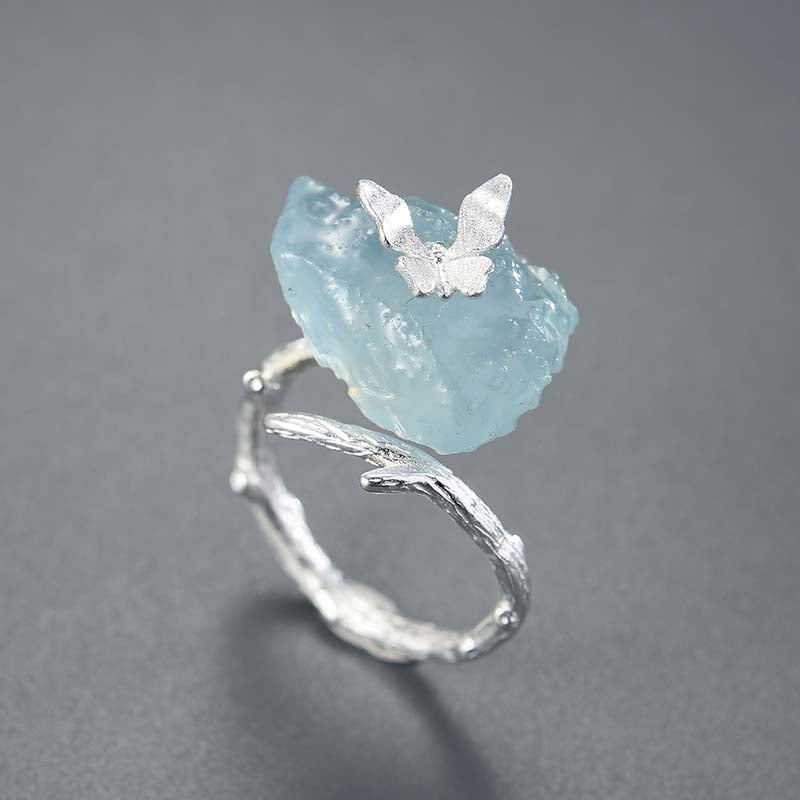 Adjustable Butterly & Stone Ring