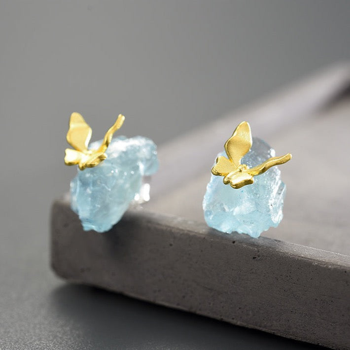Butterfly & Stone Stud Earrings