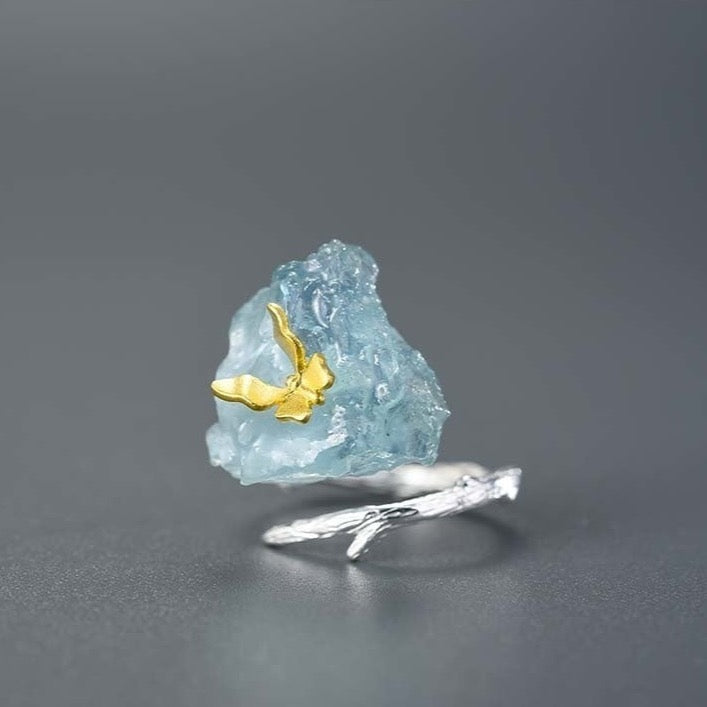 Adjustable Butterly & Stone Ring